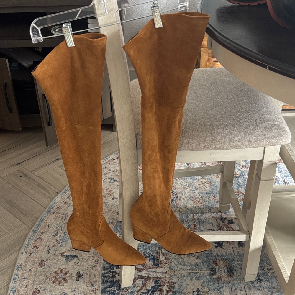 Suede Over-the-Knee Boots - Tan